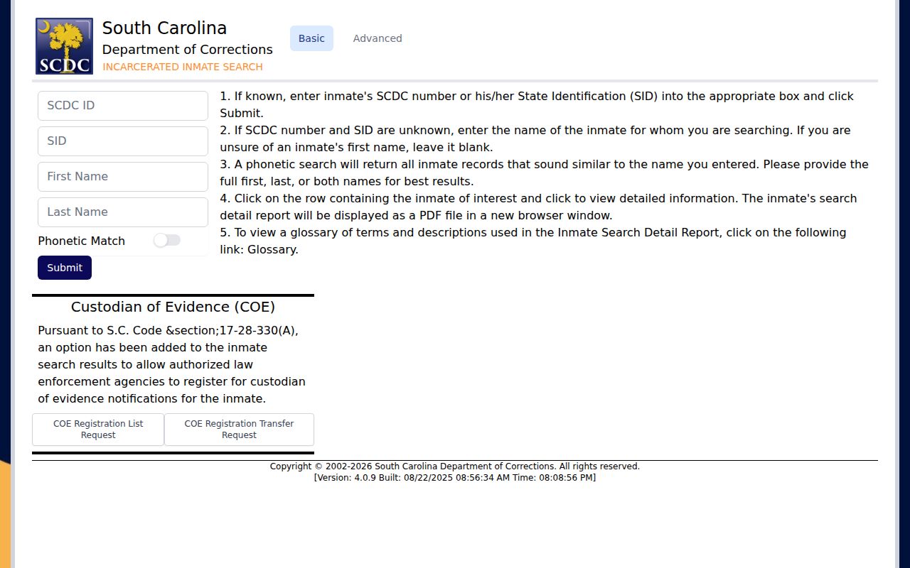 Dorchester County SCDC projected release date lookup field