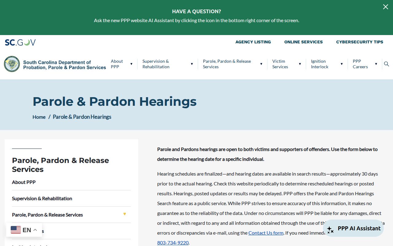 Dorchester County post-release supervision parole hearing search