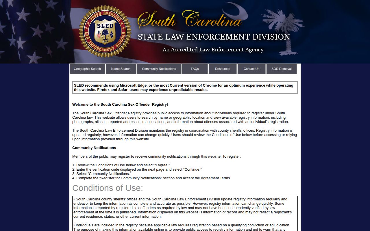 Dorchester County SLED registry image search controls